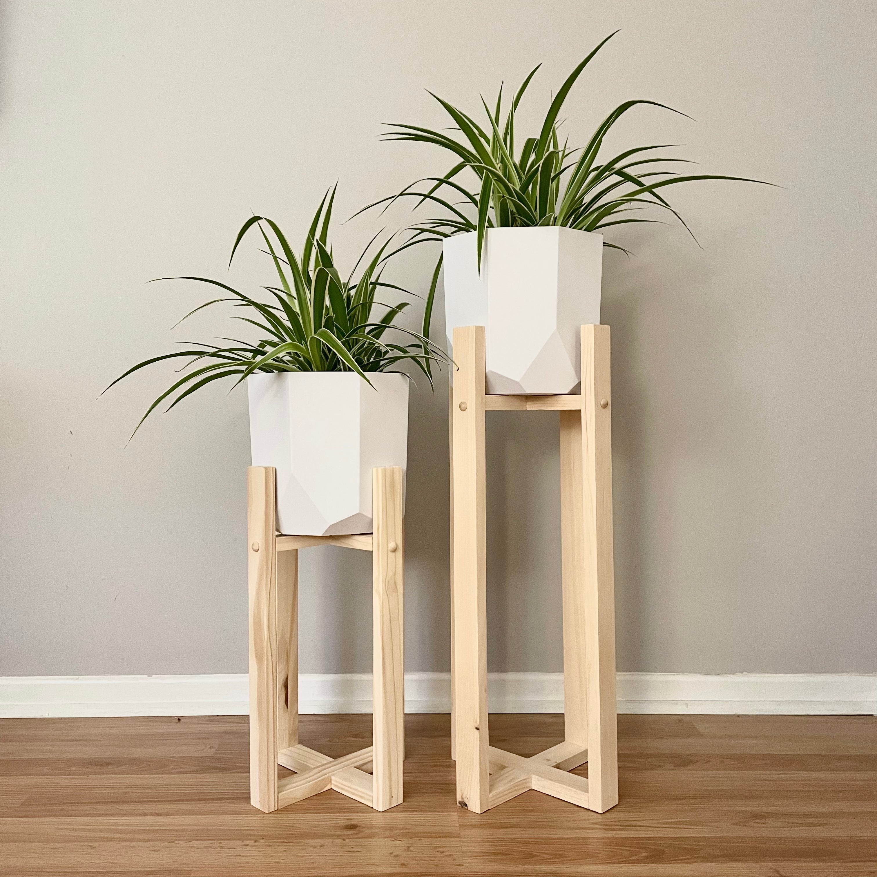 MIX & MATCH: Natural Pine Plant Stands Project Pine Designs MED + LG Plant Stands + 2 Plant Pots 