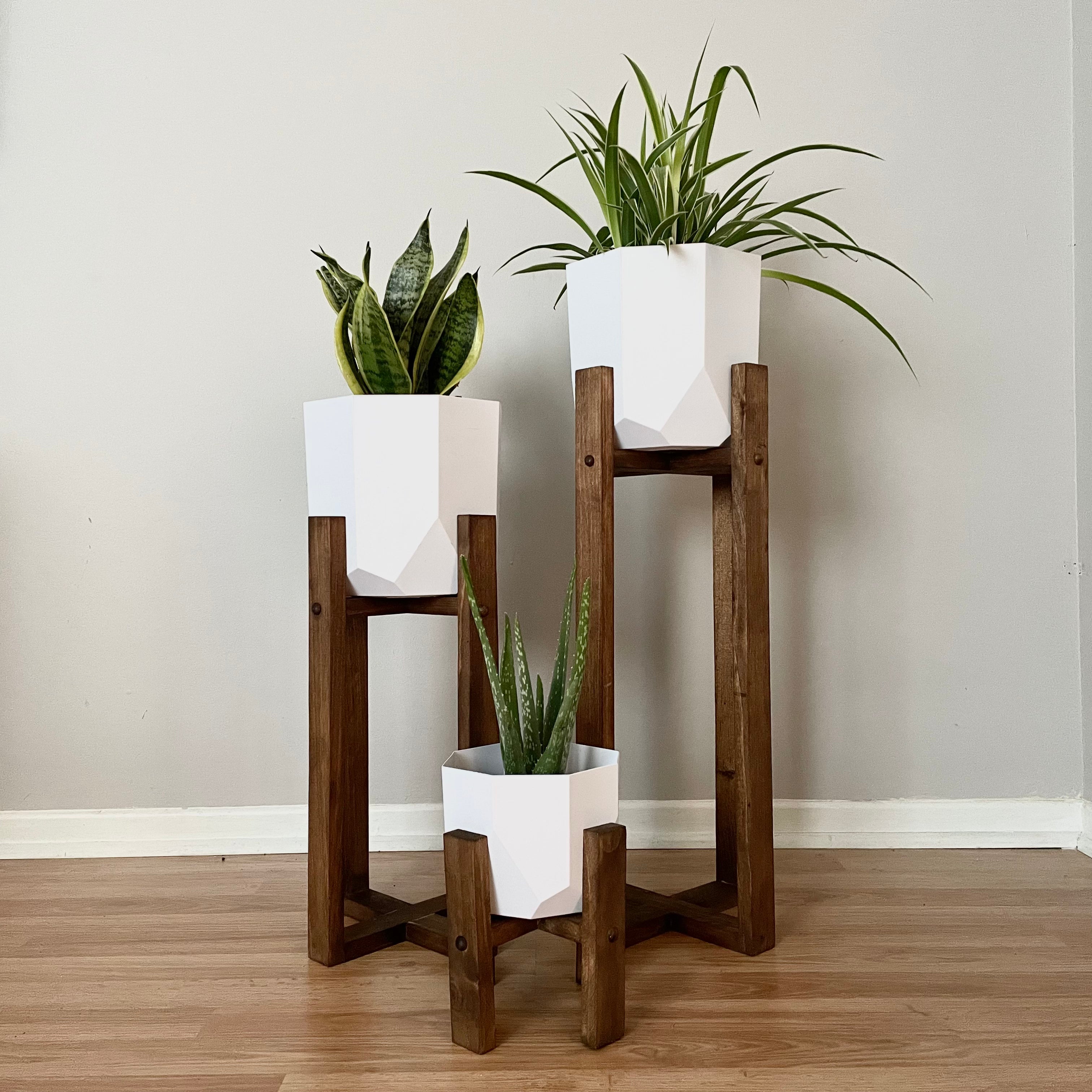 MIX & MATCH: Rustic Stain Plant Stands Project Pine Designs SM +MED + LG Plant Stand + 3 Plant Pots 