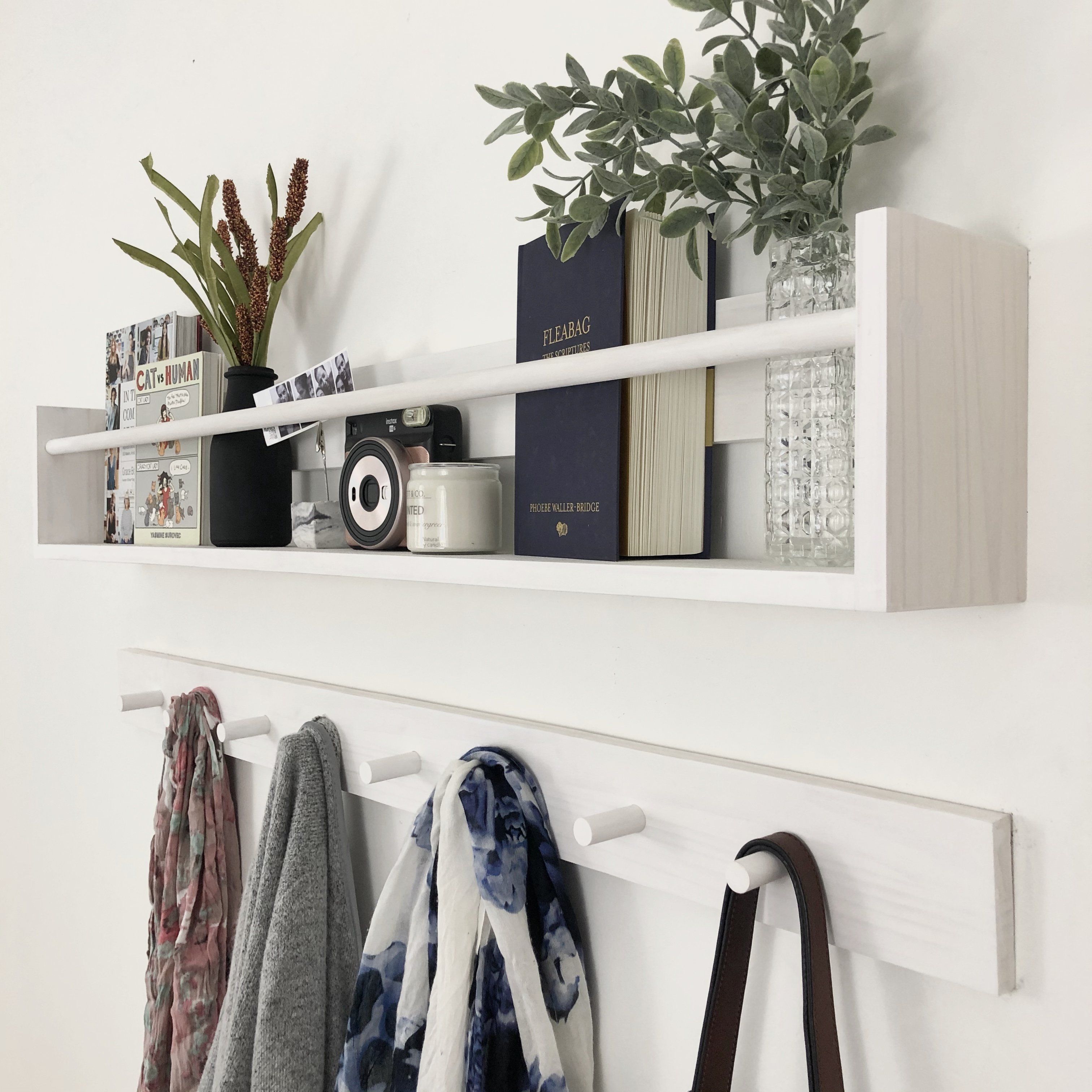 White Wash Shelf & Peg Rack: 48" Project Pine Designs 