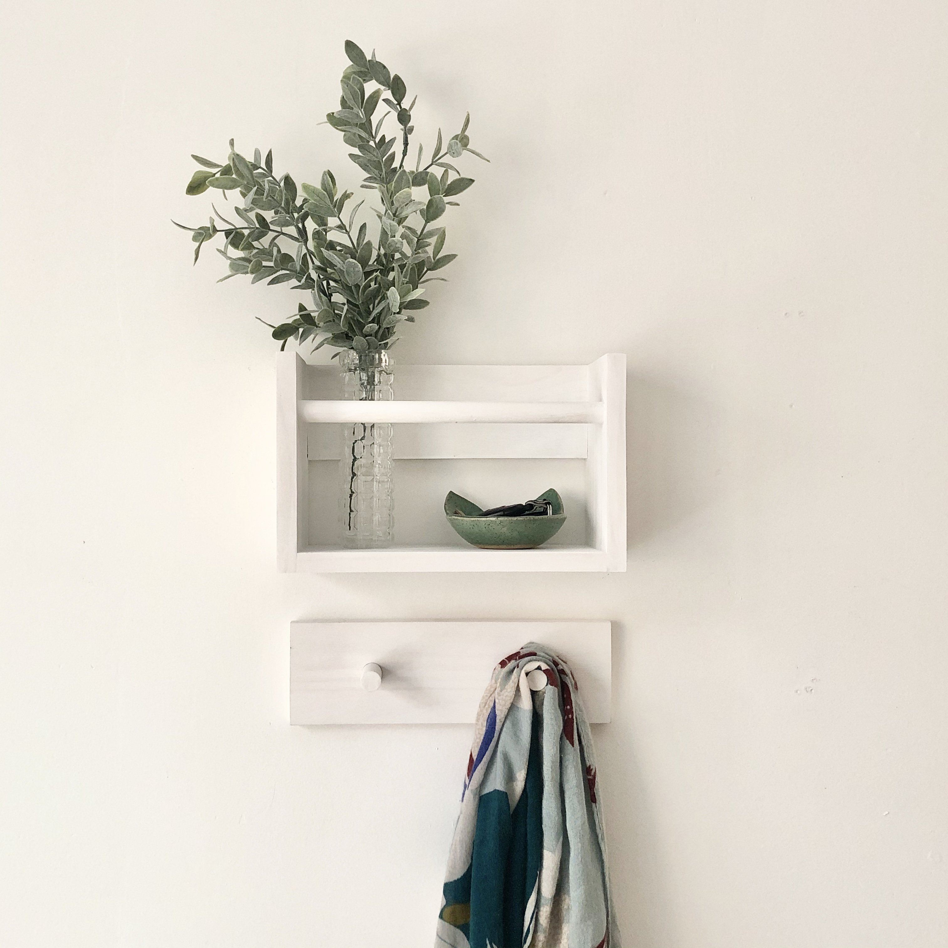 White Wash Shelf & Peg Rack: 12" Project Pine Designs 