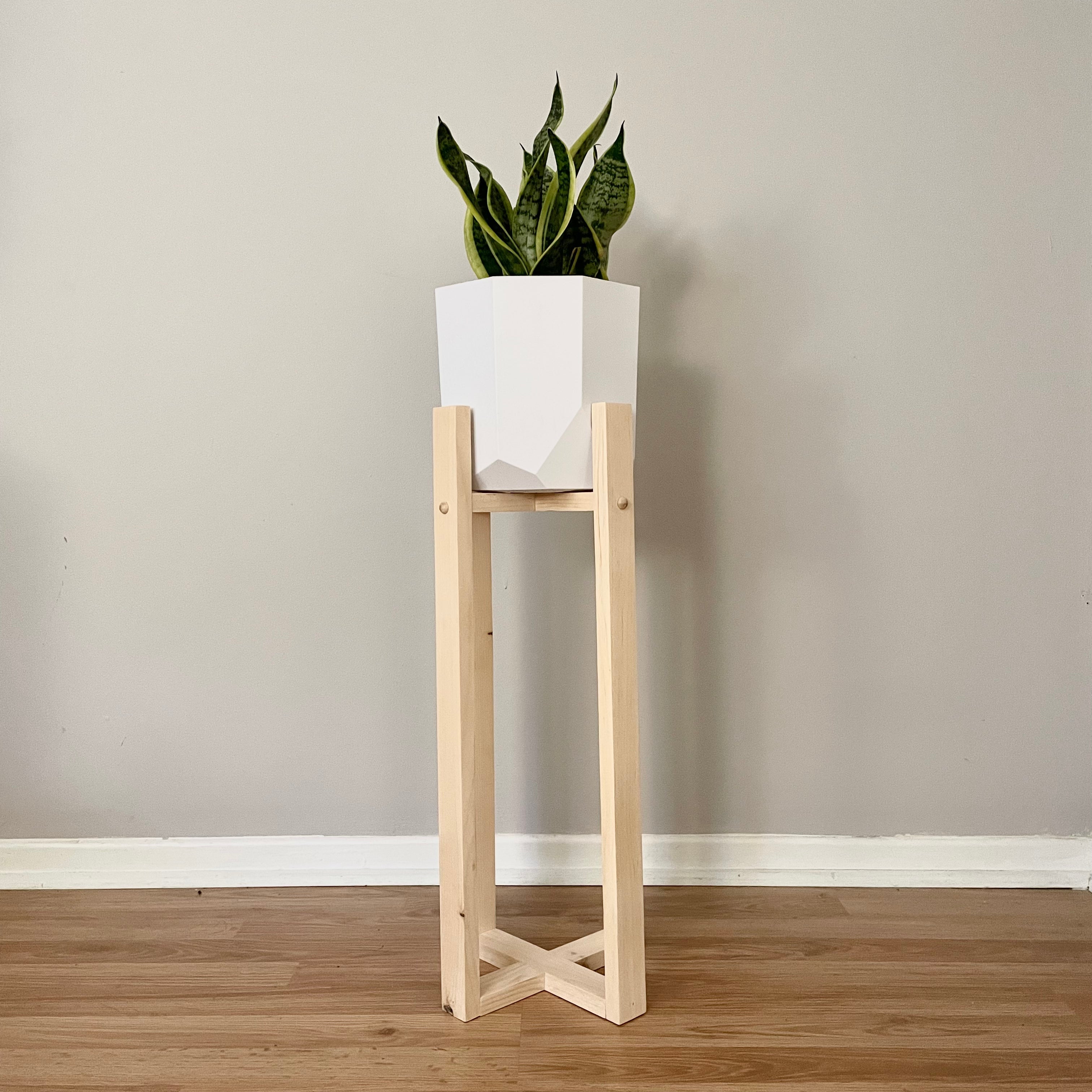 LARGE Natural Pine Plant Stand Project Pine Designs Large Plant Stand + 8" Plant Pot 