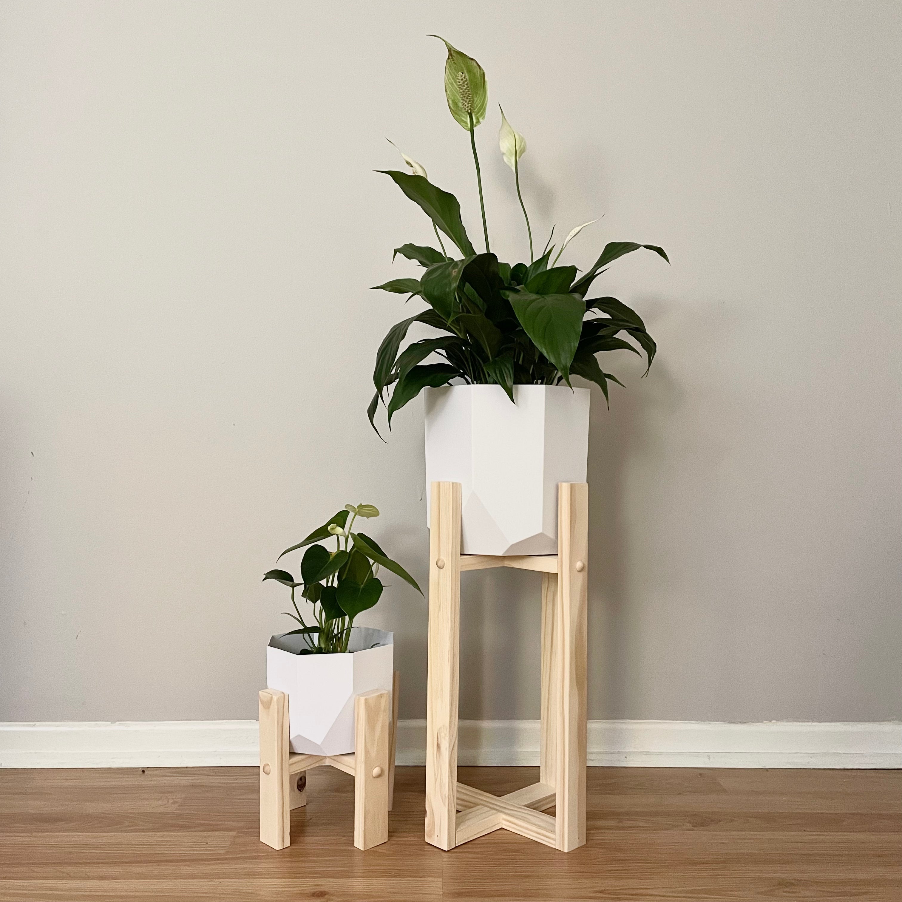 MIX & MATCH: Natural Pine Plant Stands Project Pine Designs SM + MED Plant Stands + 2 Plant Pots 
